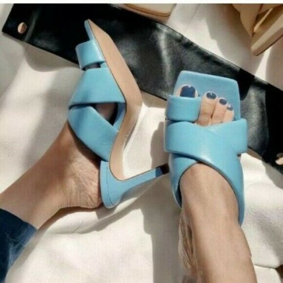 ZARA PADDED HEELED BLUE SHEEP LEATHER SANDALS - Picture 11 of 16